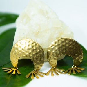 VINTAGE Brass Moon Shape Gold Earrings